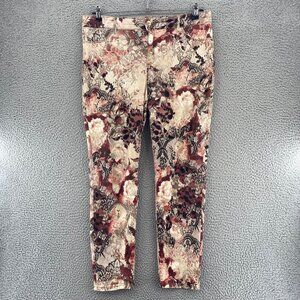 Chicos Jeans Womens 2 US 12 Ivory Red Floral Lace Print Platinum Jegging Stretch